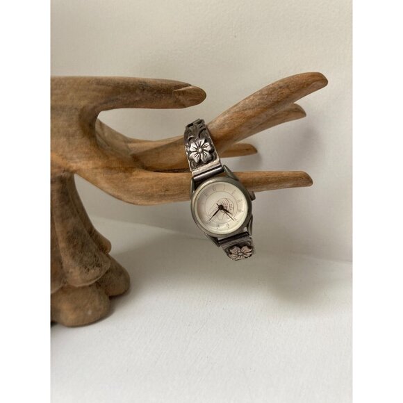 Vintage Navajo Charlie Bowie Sterling Floral Watch Band 22 grams NOT WORKING - Picture 2 of 7